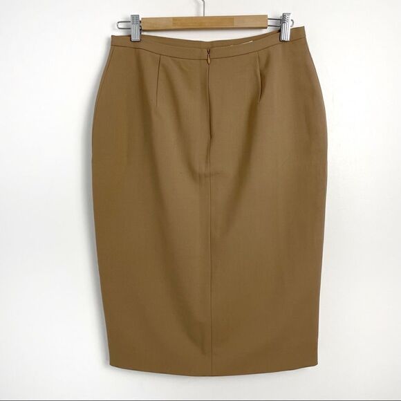 Gianfranco Ferre Tan Wool Blend Leather Trim Skirt Suit Sz 8 - Picture 6 of 16